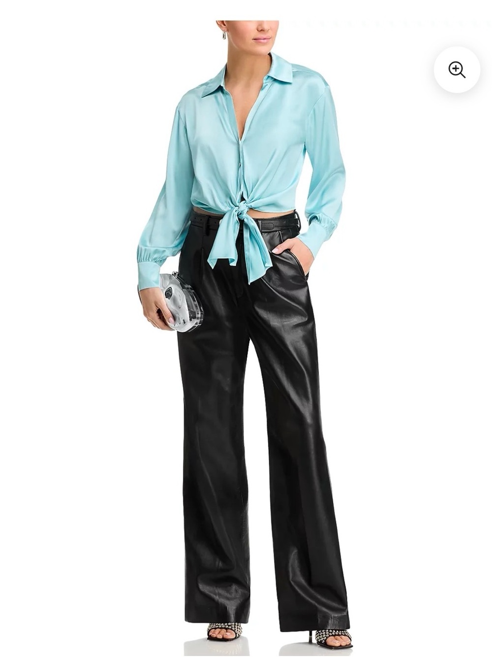 cinq a sept Aqua Tie-Front Silk Blouse